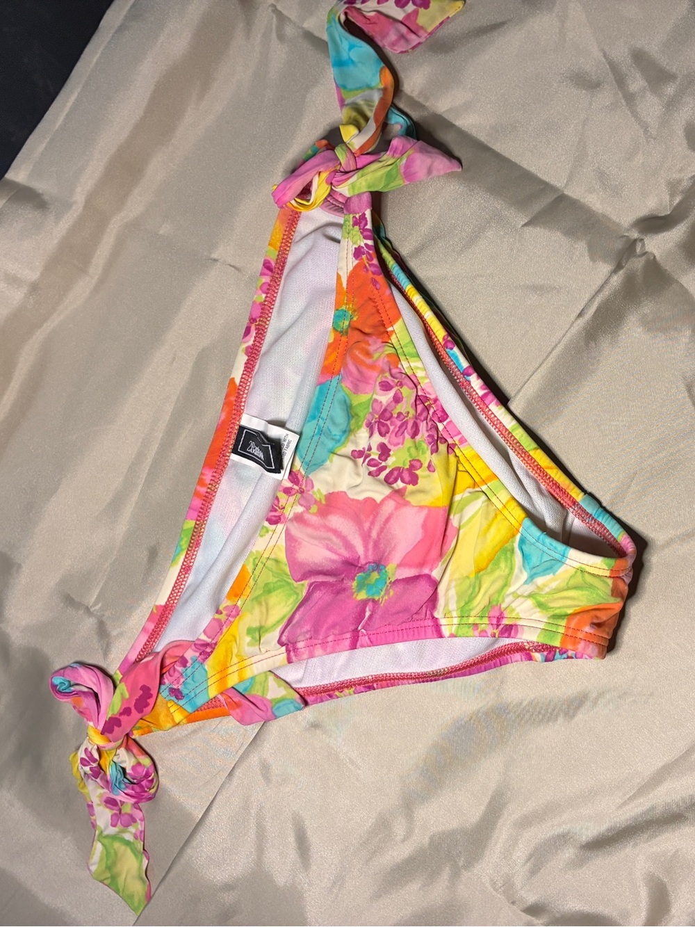 2bamboo Pink Yellow Orange Floral Ruched Tie-Halter Bikini - Picture 2 of 7